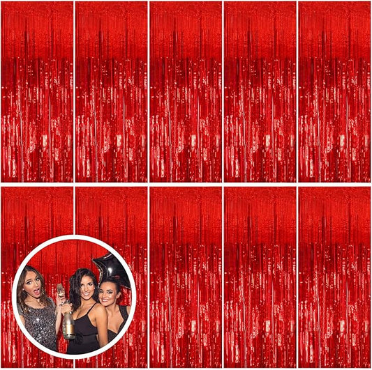 10 Pack Red Streamers Party Backdrop Christmas Decorations Foil