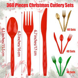 Kochorie 360 Pieces Christmas Plastic Cutlery Set Disposable Plastic