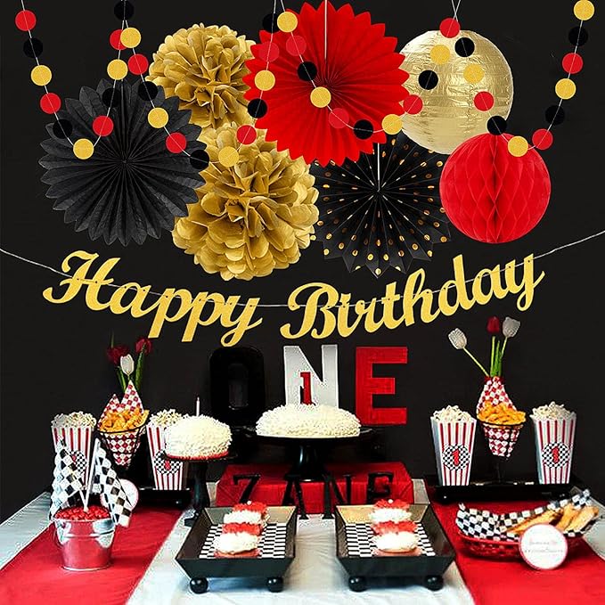 Red Black Gold Casino Theme Birthday Party Decorations 21pcs Happy
