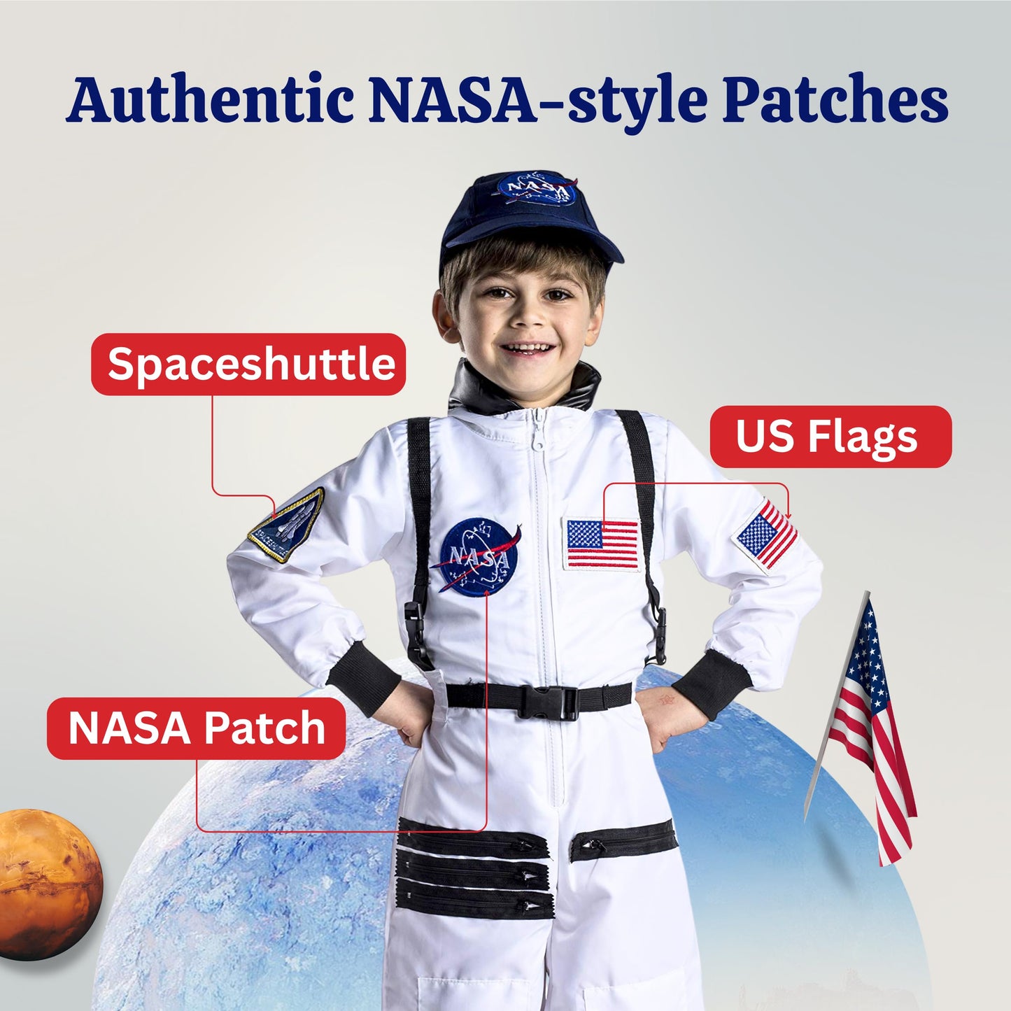 Dress Up America Kids NASA Astronaut Costume – White Space Suit with