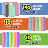 160 PCS Sidewalk Chalk for Kids - 14 Colors, 10 Glitter, 10 Neon
