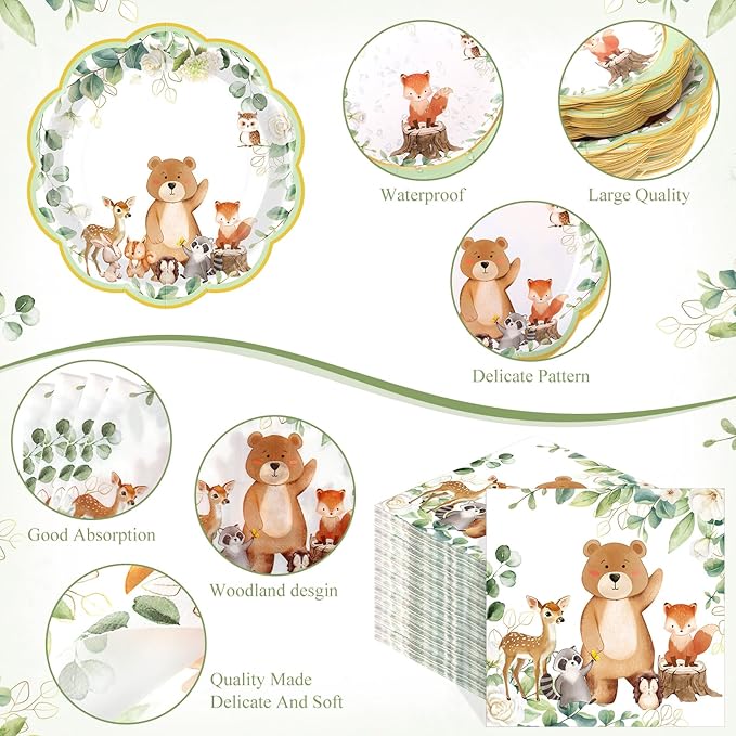 250 Pcs Woodland Baby Shower Party Decorations Safari Animals Paper