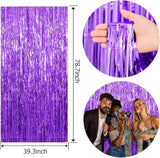 2 Pack Foil Curtain Backdrop Purple Metallic Tinsel Foil Fringe