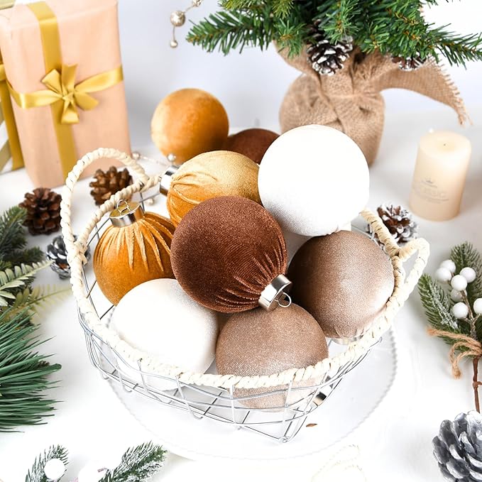 Gold Velvet Christmas Tree Ornaments - 15pcs Shatterproof Christmas