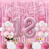 18th Birthday Decorations for Girls Pink Number 18 Balloon Bow