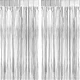 2 Pack Silver Foil Fringe Curtain Backdrop, 3.2Ft x 8.2Ft Metallic