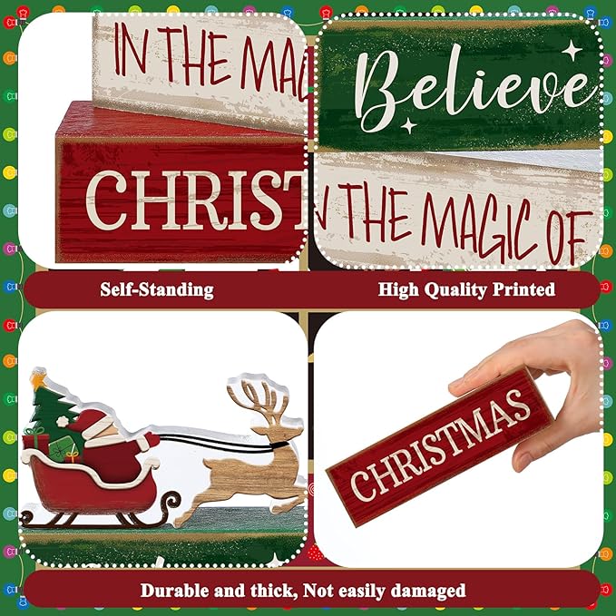 4 Pcs Christmas Table Decoration Wooden Santa Claus Decor Christmas