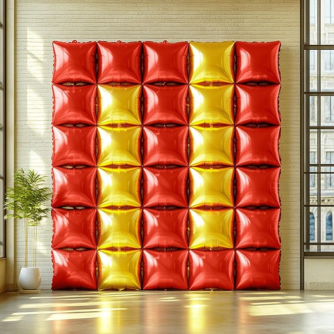 25PCS Christmas Balloons Red Gold Square Foil Balloons Wall Backdrop