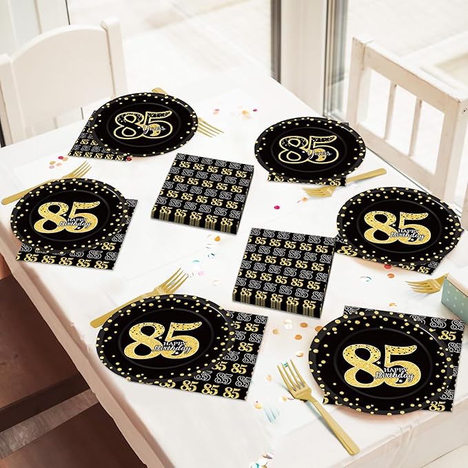 96 Pcs 85th Birthday Party Supplies Tableware Plates Cheers to 85