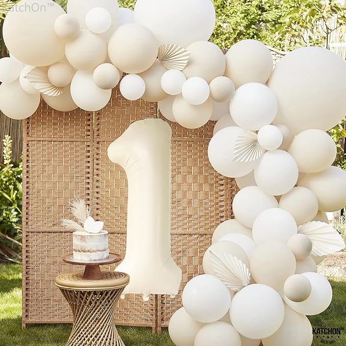 KatchOn, Cream Number 1 Balloons for 1st Birthday - Giant 40 Inch |