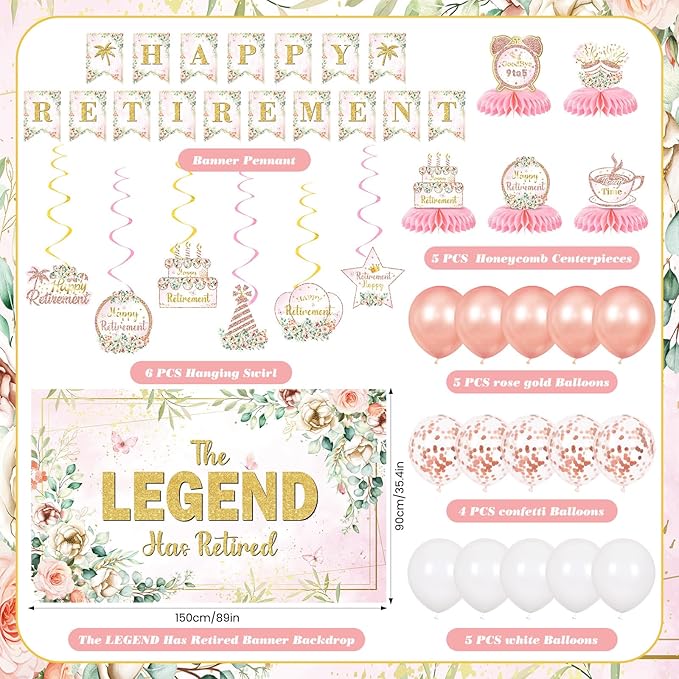 Pink Floral Retirement Party Decorations The Legend Has Retired