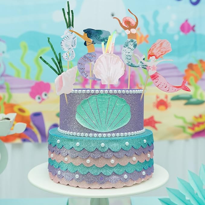 48 Pcs Mermaid Cupcake Kit Include 24 Mermaid Cake Topper 24 Ocean