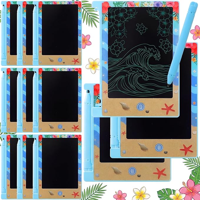 12 Pack Hawaiian Luau Party Favors Mini LCD Writing Tablet 4.6 Inch
