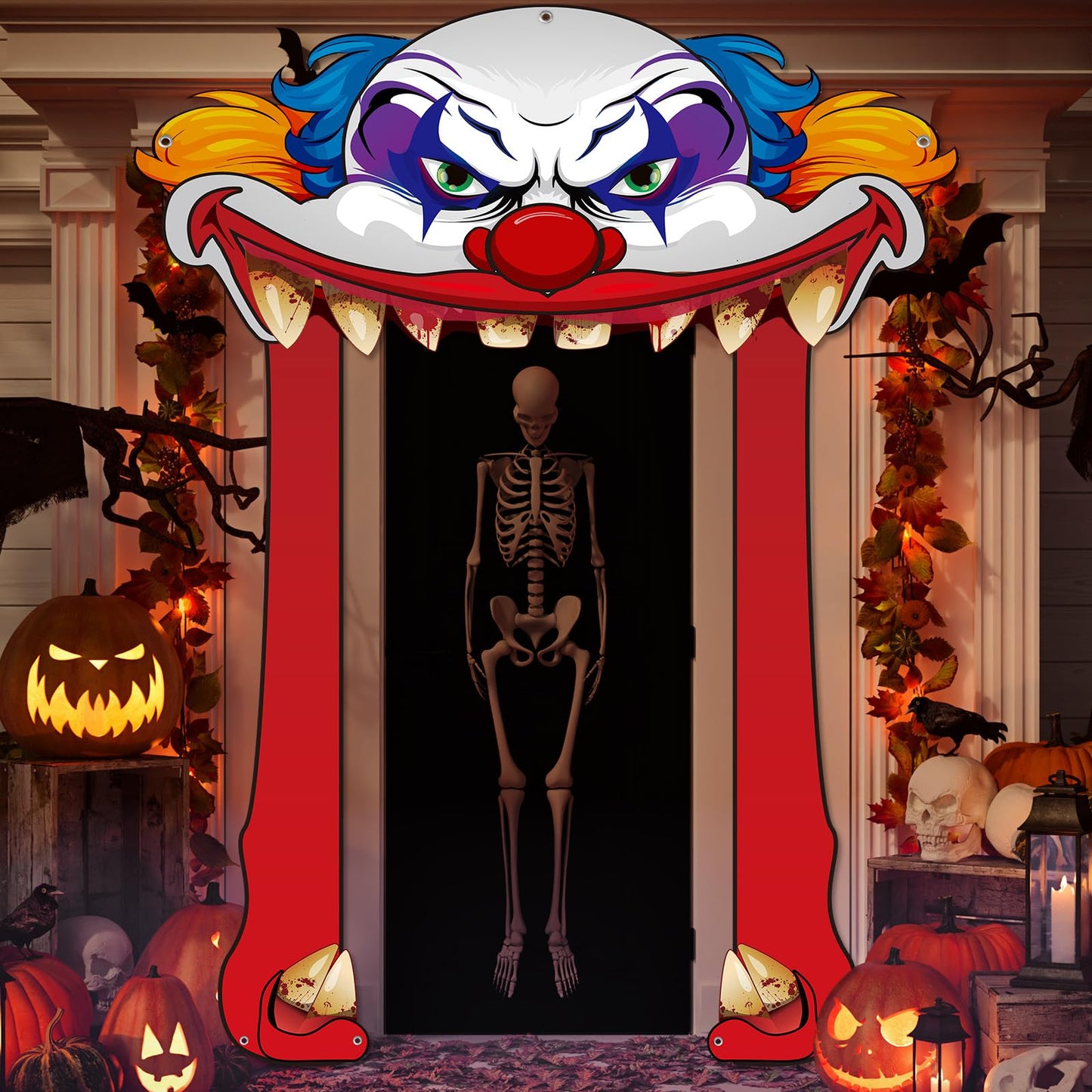 Tiamon Halloween Clown Door Banners Creepy Carnival Decorations Scary