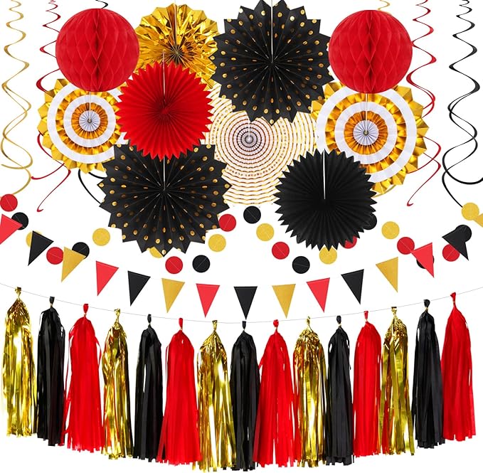 Red Black Gold Casino Theme Party Decorations 33pcs Kits Game Night