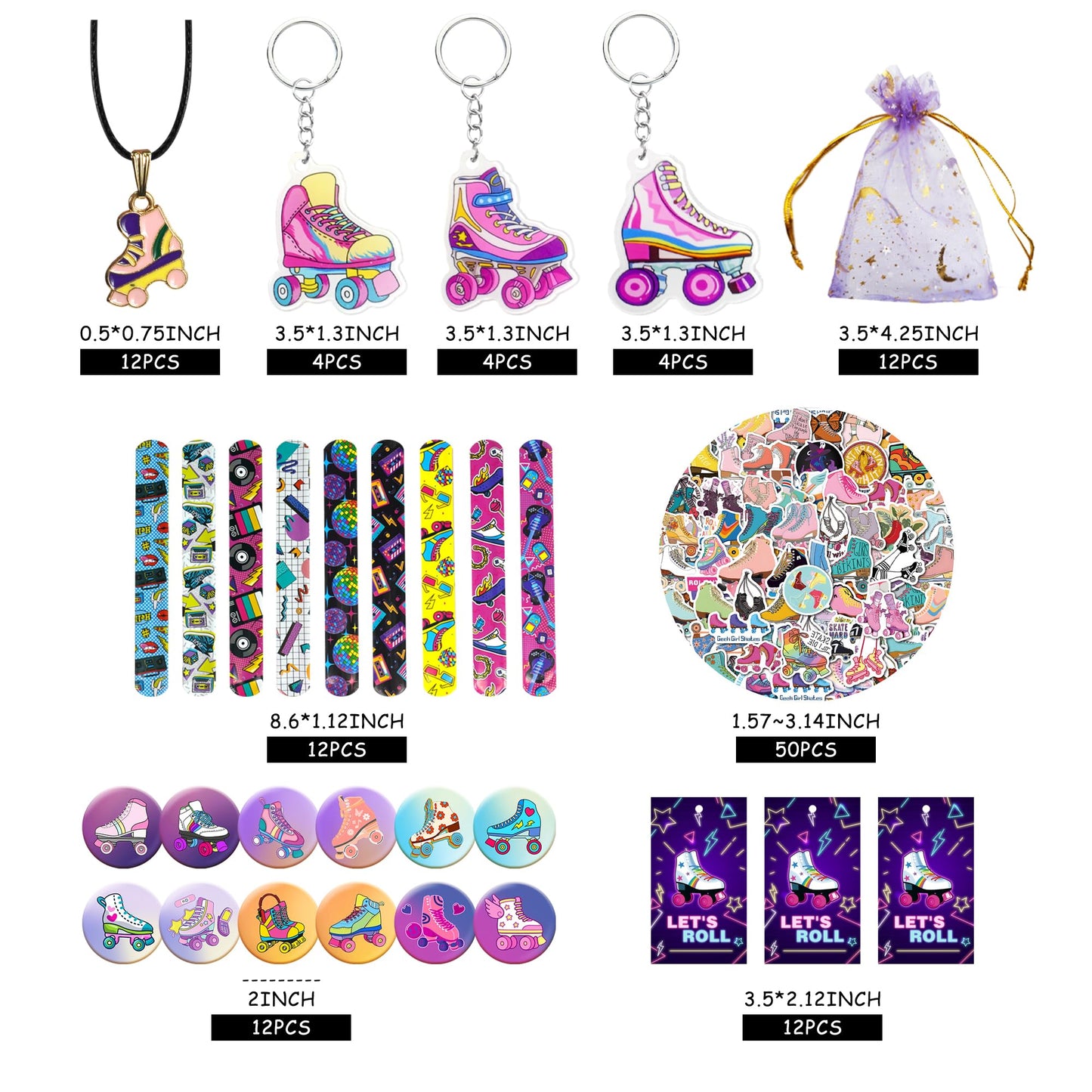 Tazimi 122 PCS Roller Skate Party Favors Skating Party Supplies with