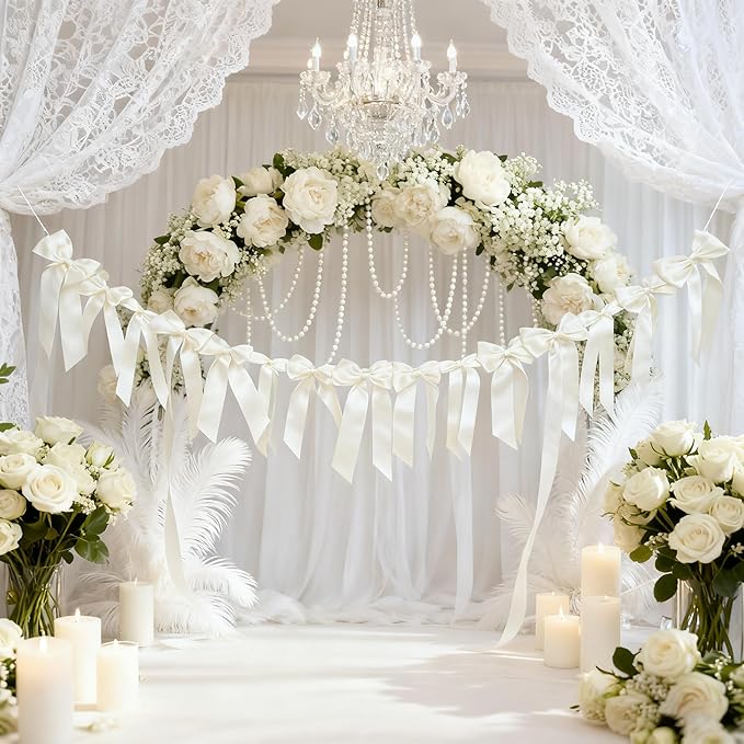 2pcs Creamy White Bow Banner Valentine's Day Decorations for Women