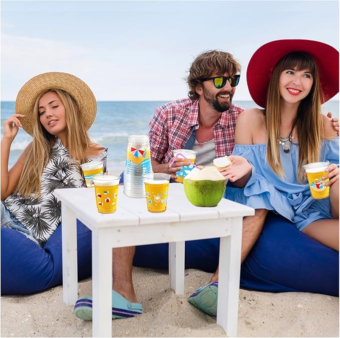 100Pcs Beach Pool Party Decoration Cups, 12 Oz Summer Disposable Cups