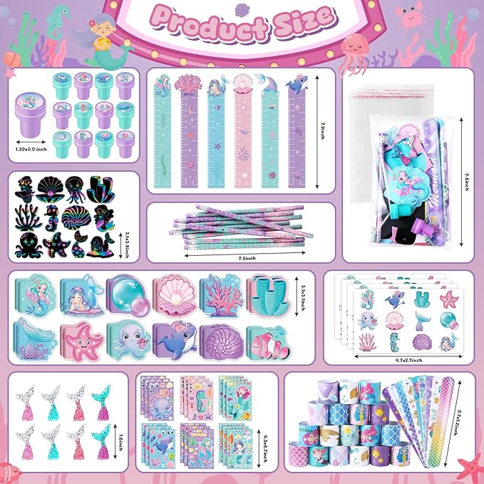 120Pcs Mermaid Party Favors Little Mermaid Pencils Stickers School