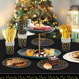 Sylken 186 Pieces Black and Gold Party Tableware Set - 25 Guests