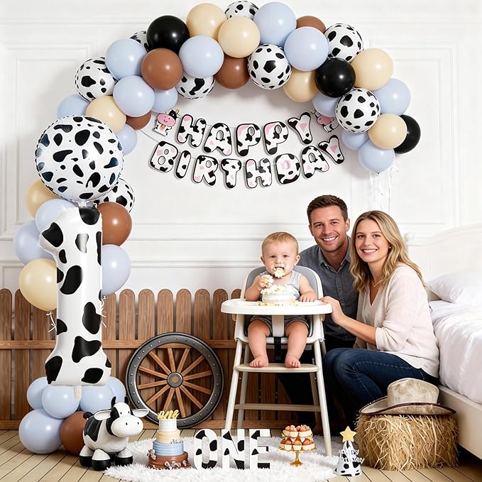 1st Birthday Decorations for Boys, 40 Inch Cow Number 1 Balloon, 18