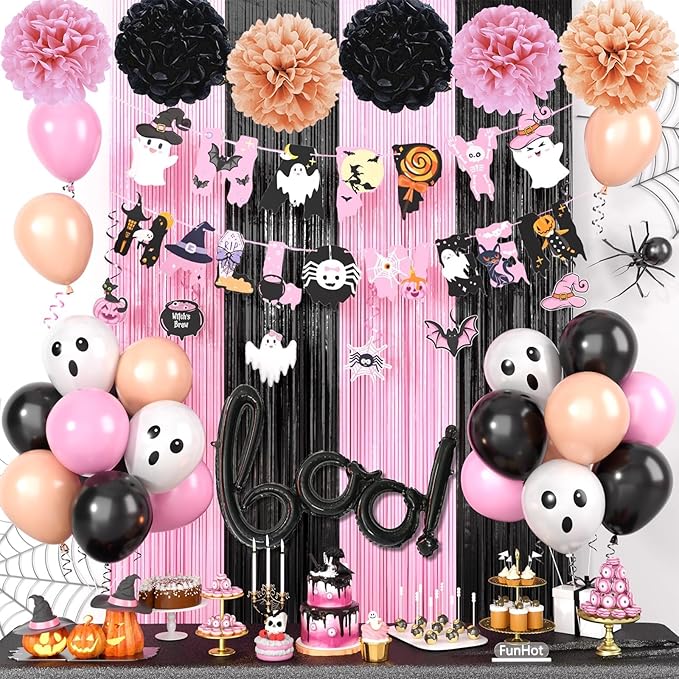 Pink Halloween Party Decorations Set Include HAPPY HALLOWEEN Banner