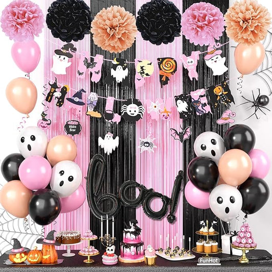 Pink Halloween Party Decorations Set Include HAPPY HALLOWEEN Banner