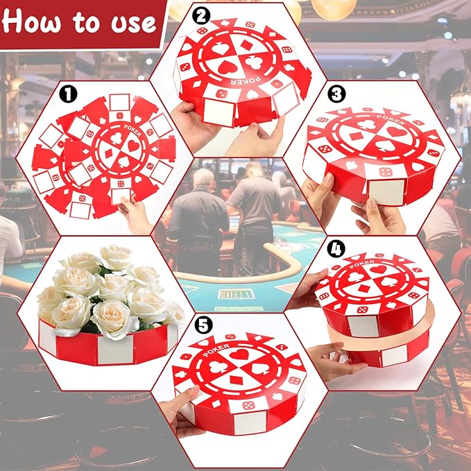 16 PCS Casino Theme Party Decor 9 Inch Poker Chip Casino Decor Box