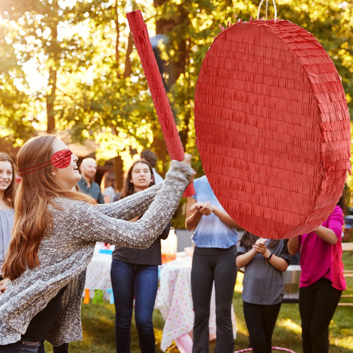 Jenaai 16 Inch Round Red Piñata Large circle Blank Piñata with Stick