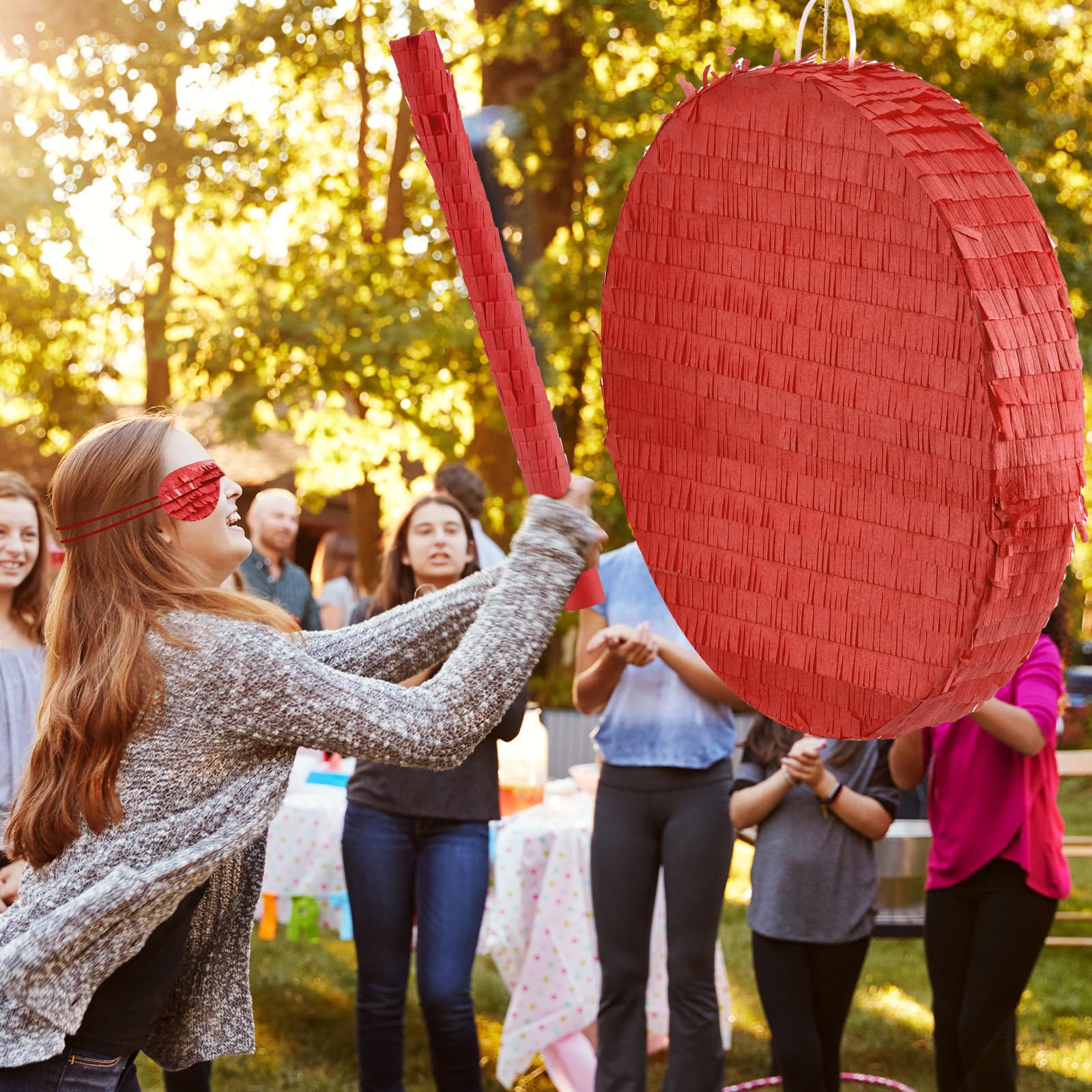 Jenaai 16 Inch Round Red Piñata Large circle Blank Piñata with Stick