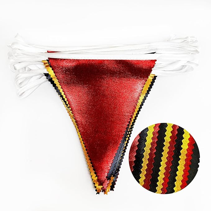 Red Black Gold Party Decorations Metallic Fabric Triangle Pennant