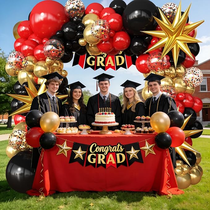 Red Gold Black Balloons Arch Kit Garland for 2026 Graduation