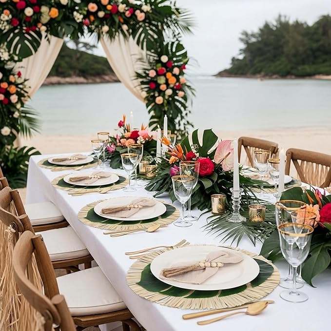 48 Pcs Boho Luau Party Table Setting Set for 12 Tropical Hawaiian