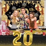 20th Birthday Decorations for Him Her with Banner Black and Gold