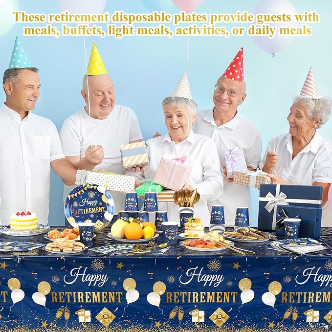 Pickmesh 194 Pcs Blue Gold Happy Retirement Party Decorations