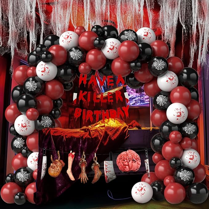 Halloween Balloon Garland with Creepy Cloth & 2 Style Banner Black