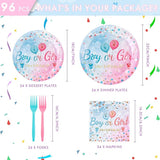 96 PCS Gender Reveal Plates Set Serve 24 Disposable Tableware for
