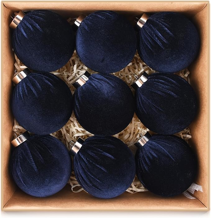 Velvet Ornaments for Christmas Tree Decorations - Navy Blue Xmas Ball