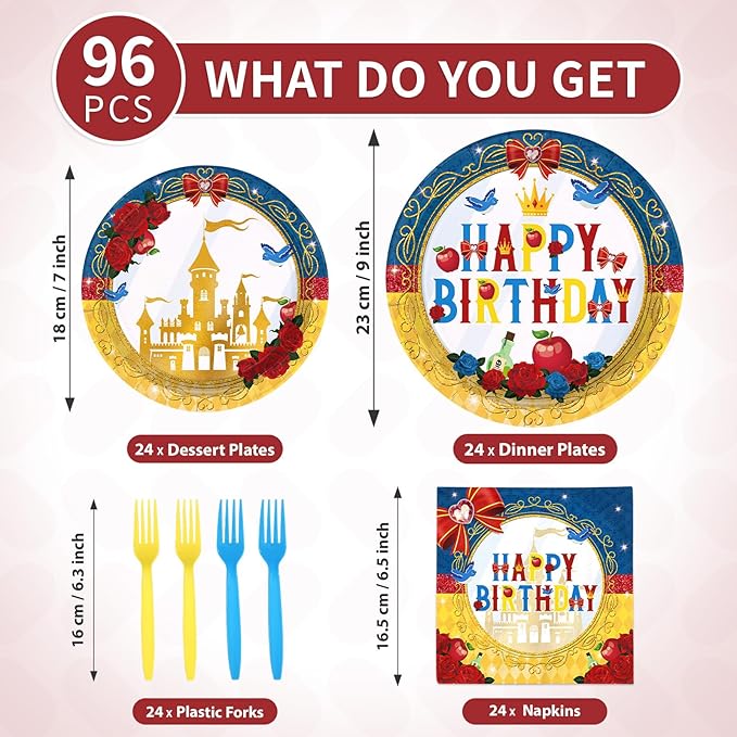 96 Pcs Snow Princess Birthday Party Supplies Cartoon Snow Plates and