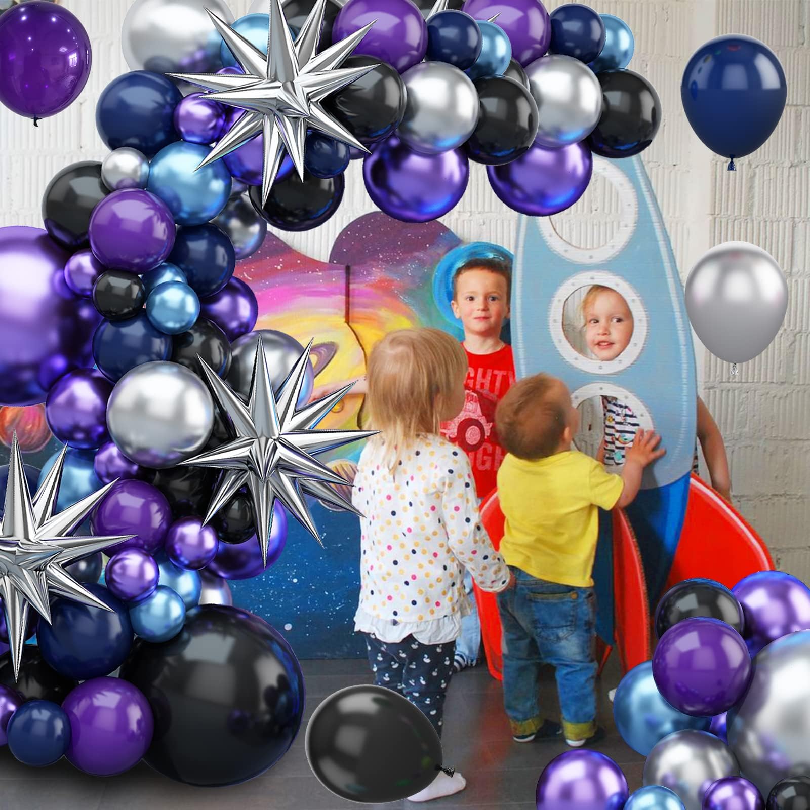 Space Balloon Arch Kit, Space Birthday Decorations Blue Purple Silver