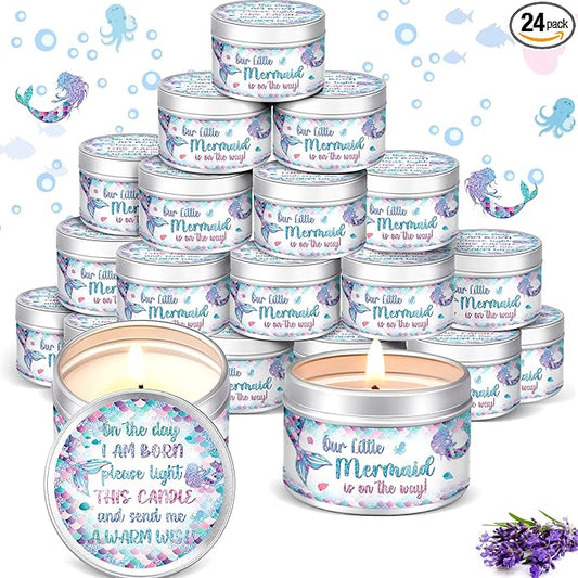 MTLEE 24 Pcs Mermaid Baby Shower Party Favors Candles Lavender