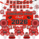 Red Themed 2026 Graduation Decorations Set Congrats Grad Banner