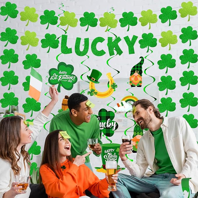 30 Pcs St Patrick's Day Decorations Set Hanging Swirls Green