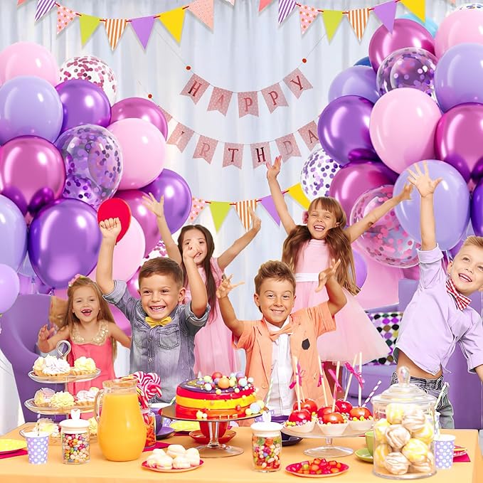 61pcs Pink and Purple Balloons, 12 Inch Purple Pink Confetti