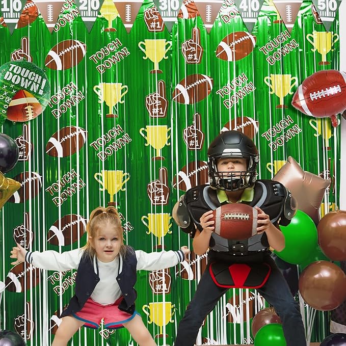 Football Party Decorations, 2 Pack Foil Fringe Curtains, Party