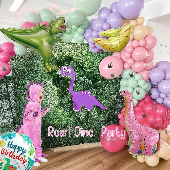 Pink Dinosaur balloon garland kit 150pcs Pastel Pink green Purple