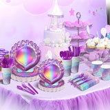 144 Pcs Iridescent Pink Mermaid Party Birthday Supplies Paper