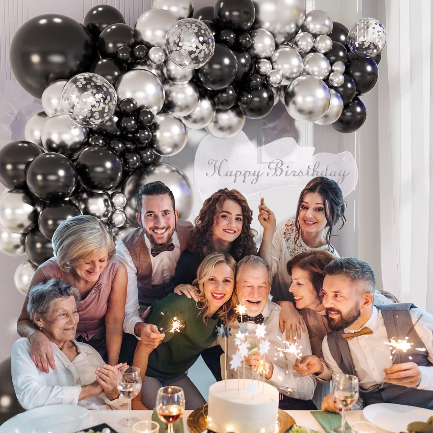 147pcs Black and Silver Balloons Garland Arch Kit, 18 12 10 5 inch