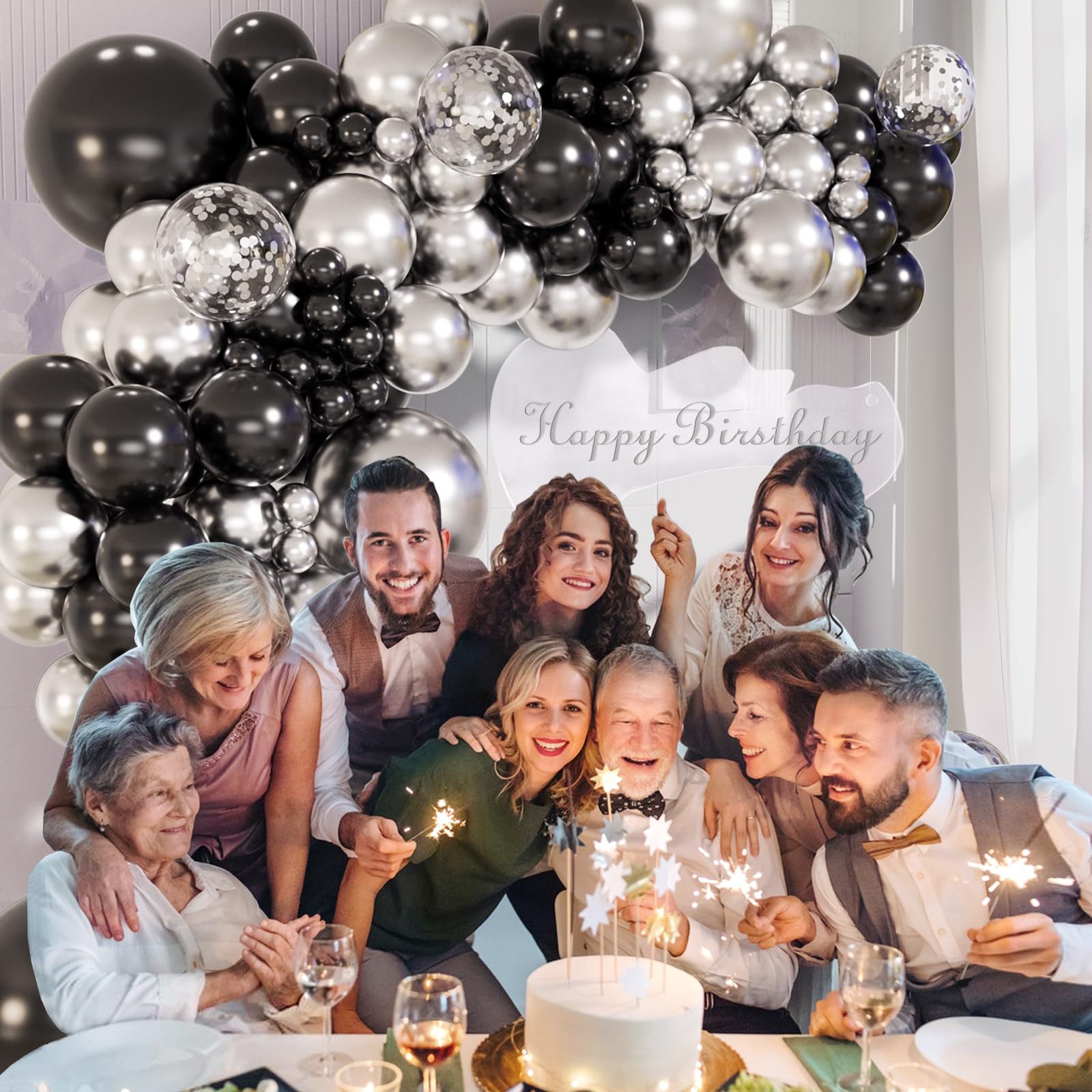 147pcs Black and Silver Balloons Garland Arch Kit, 18 12 10 5 inch