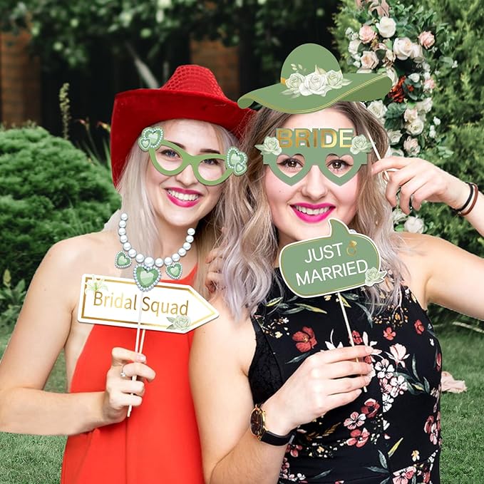 38 PCS Sage Green Wedding Photo Booth Props Bridal Shower Photo